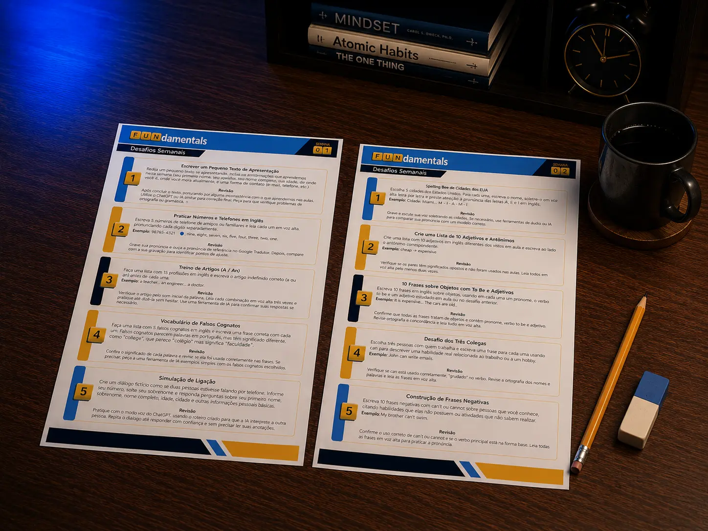 Mockup dos desafios semanais do Fundamentals